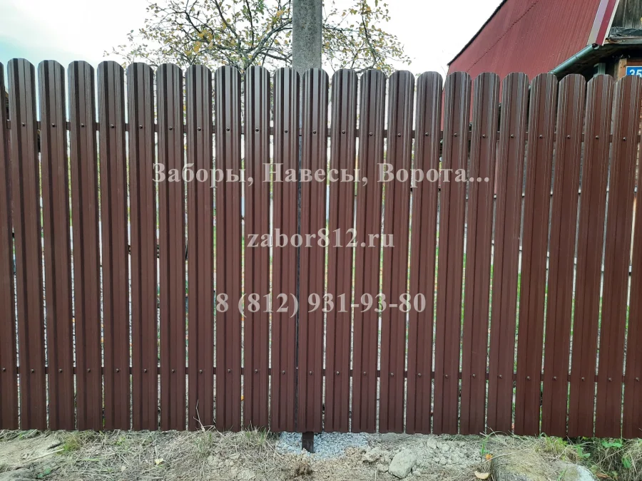 Забор, ворота и калитка из коричневого евроштакетника