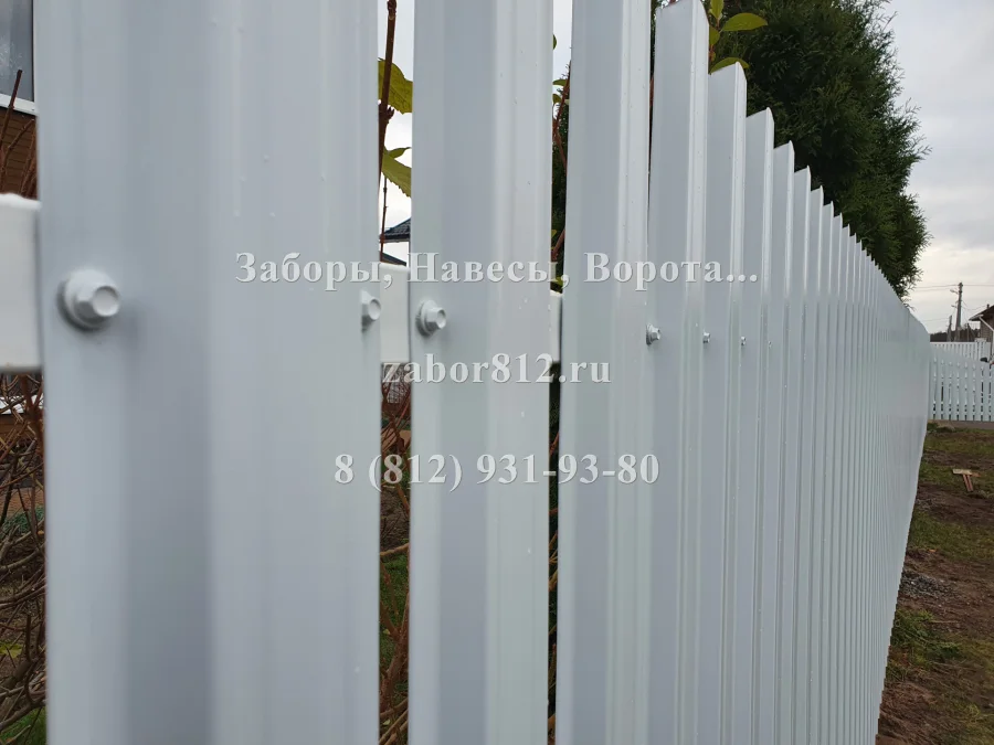 Забор из белого евроштакетника. Ворота и калитка. Поселок им. Морозова.