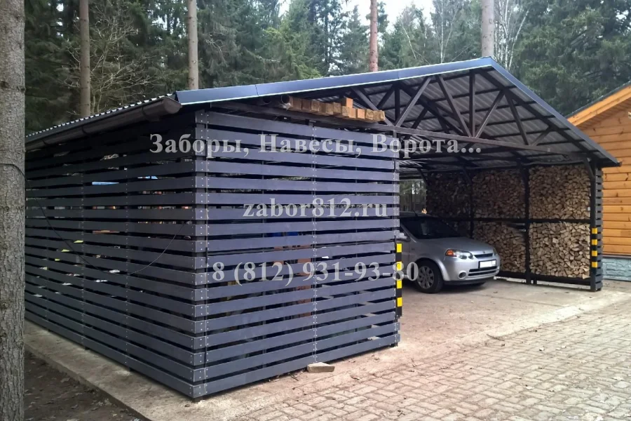 Двускатный навес с хозблоком в Зеленогорске