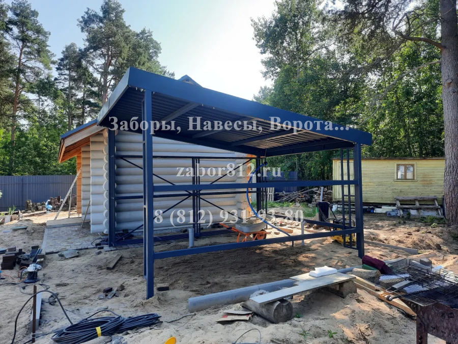 Навес-беседка для мангальной зоны с дровником. Морье
