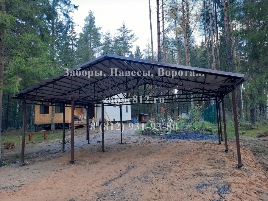 Навес двускатный 6х9 с заделом под хозблок. Лесной хутор