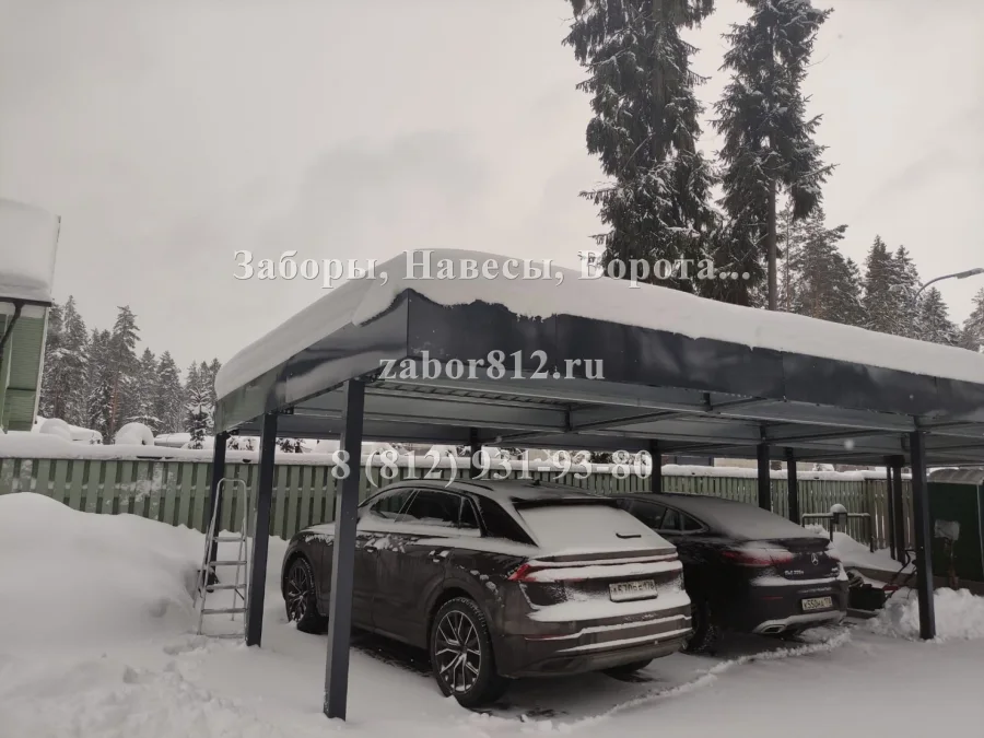 Навес с плоской кровлей 6х15 зимой